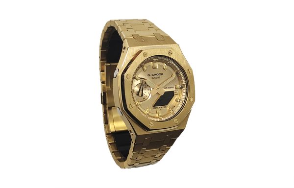 Кастомные часы Casio G-Shock G-Shock GA-2100 Золотой кастом — нержавеющая сталь, металлический браслет, золотые, детали ци...