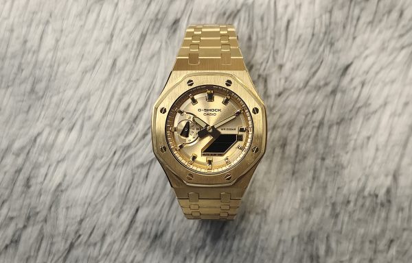 Кастомные часы Casio G-Shock G-Shock GA-2100 Золотой кастом — нержавеющая сталь, металлический браслет, золотые, дополните...