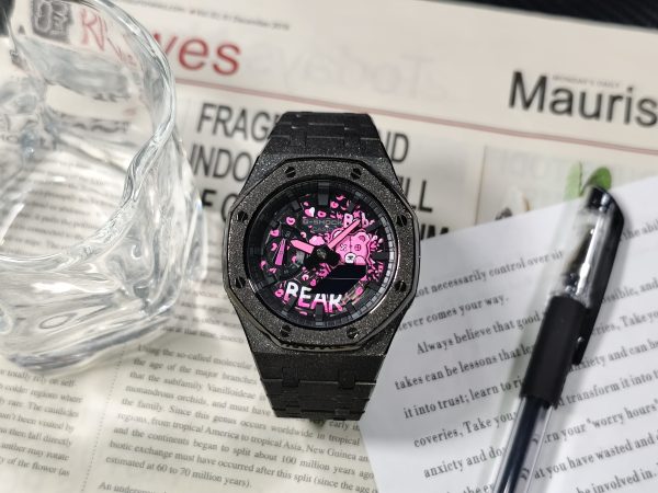 Кастомные часы Casio G-Shock GA-2100 — чёрный матовый браслет и чёрный безель — фото 7