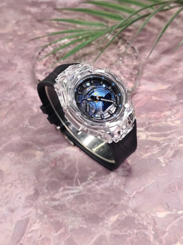 Кастомные часы Casio G-Shock GA-2100 — тёмный каучуковый ремешок и цветной безель с кристаллами — фото 7