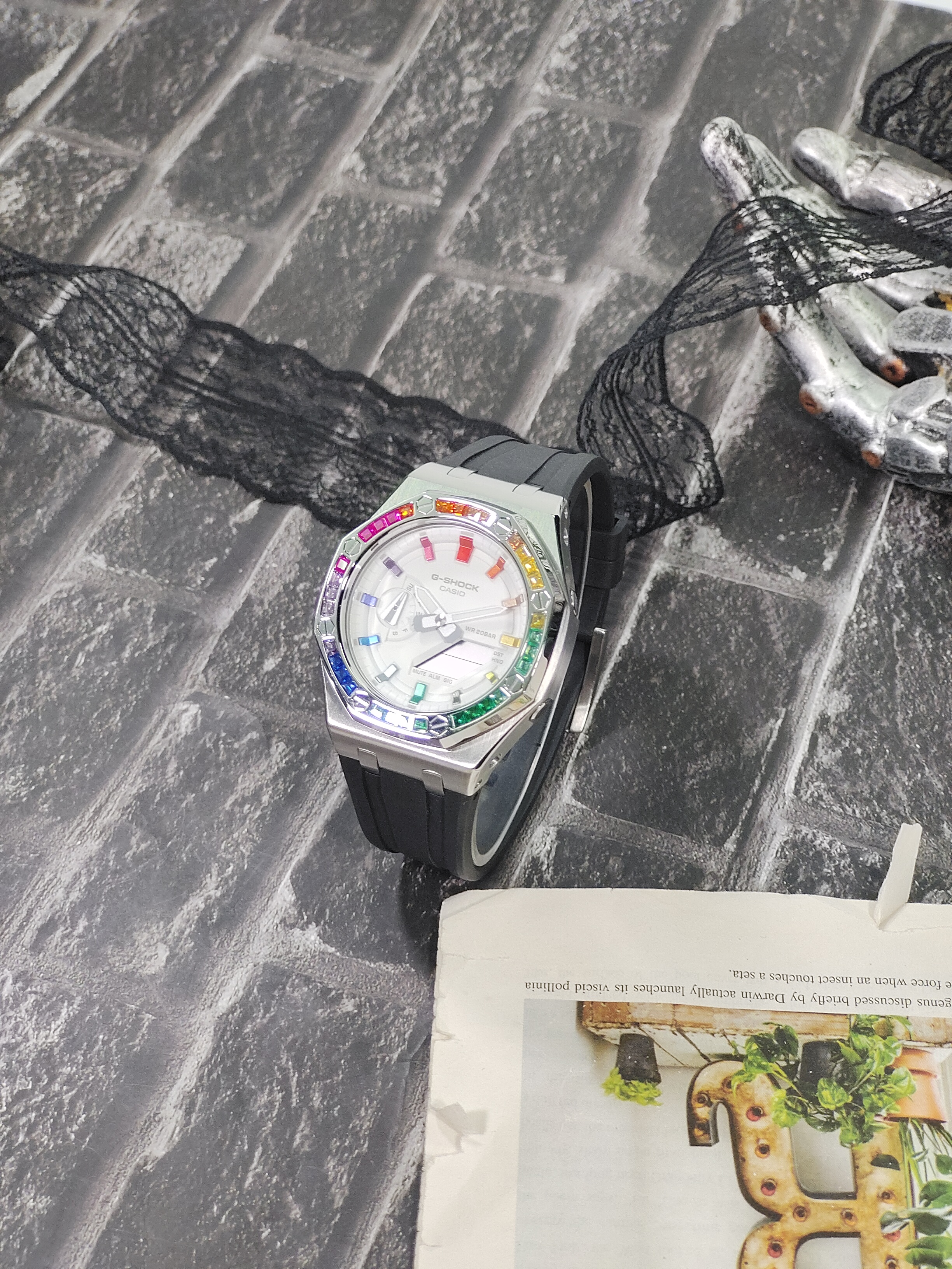 CASIO 7A7 | Чёрный каучуковый ремешок · Кристальный безель