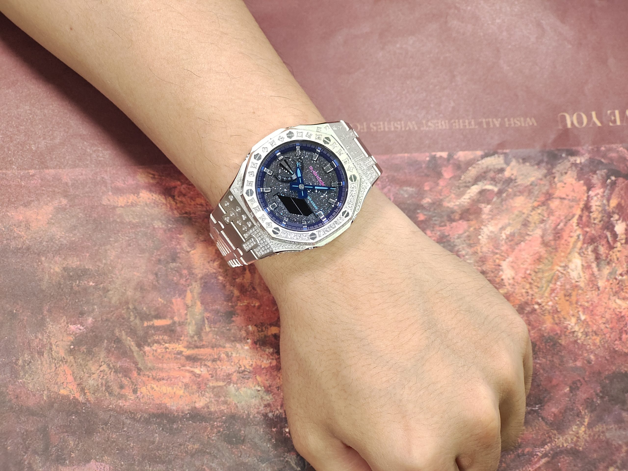 Кастомные часы CASIO VB-1A | Мод | CasiOAK Custom Кастомные часы Casio G-Shock GA-2100 — стальной браслет и тёмно-синий звёздный циферблат