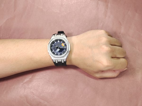 Кастомные часы Casio G-Shock GA-2100 — синий циферблат и чёрный ремешок — фото 5