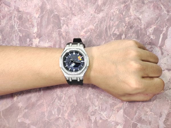 Кастомные часы Casio G-Shock GA-2100 — синий циферблат и чёрный ремешок — фото 7