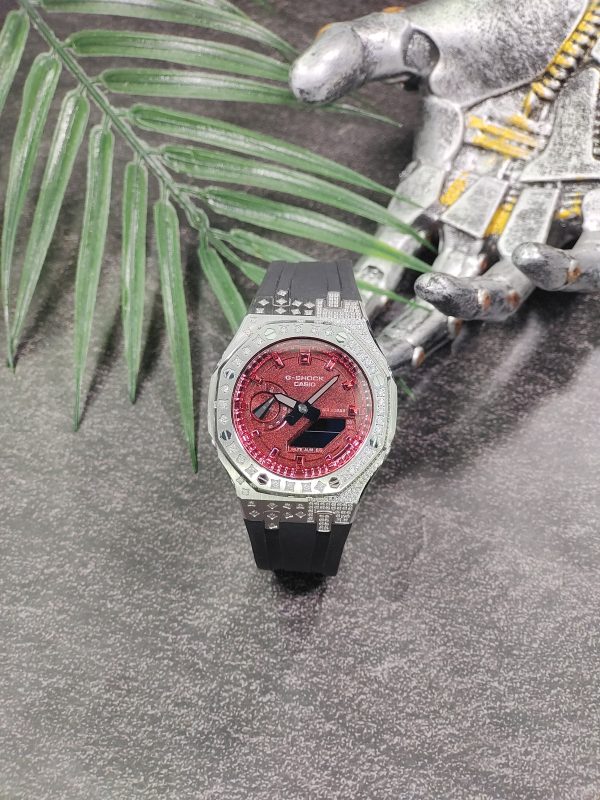 Кастомные часы Casio G-Shock GA-2100 — тёмно-красный циферблат и прозрачный корпус — фото 2