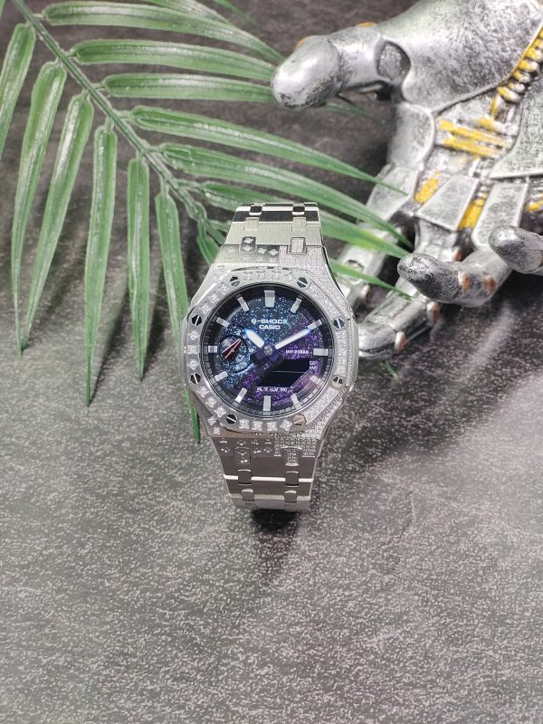 Кастомные часы Casio G-Shock GA-2100 — серебряный корпус и звёздный синий циферблат — фото 2
