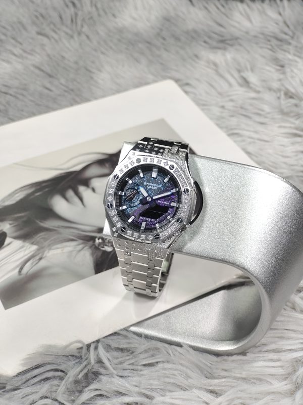 Кастомные часы Casio G-Shock GA-2100 — серебряный корпус и звёздный синий циферблат — фото 4