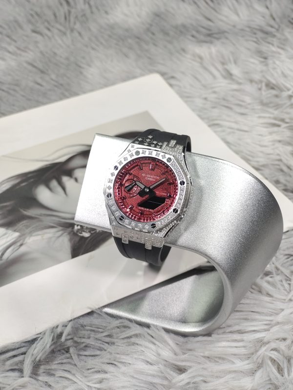 Кастомные часы Casio G-Shock GA-2100 — тёмно-красный циферблат и прозрачный корпус — фото 5