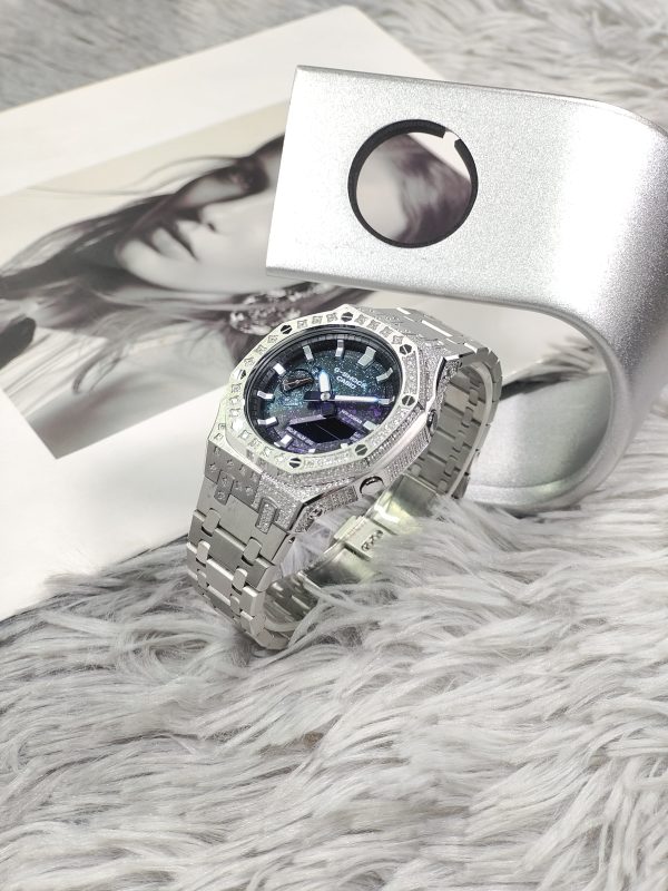 Кастомные часы Casio G-Shock GA-2100 — серебряный корпус и звёздный синий циферблат — фото 5