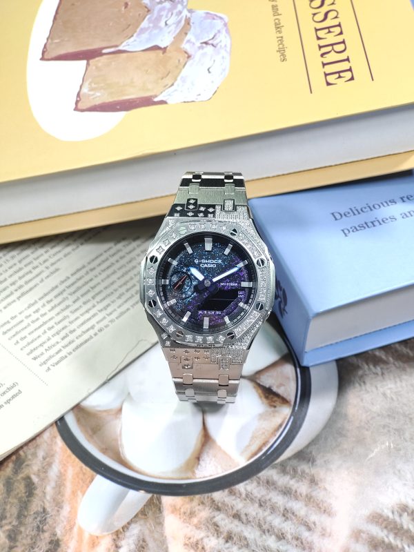 Кастомные часы Casio G-Shock GA-2100 — серебряный корпус и звёздный синий циферблат — фото 6