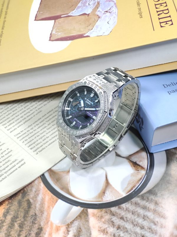 Кастомные часы Casio G-Shock GA-2100 — серебряный корпус и звёздный синий циферблат — фото 7