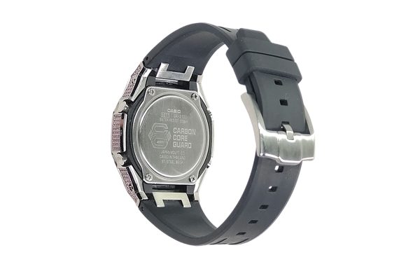 Кастомные часы Casio G-Shock GA-2100 — чёрный ремешок, розовые кристаллы и красный циферблат — фото 3