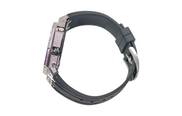 Кастомные часы Casio G-Shock GA-2100 — чёрный ремешок, розовые кристаллы и красный циферблат — фото 4