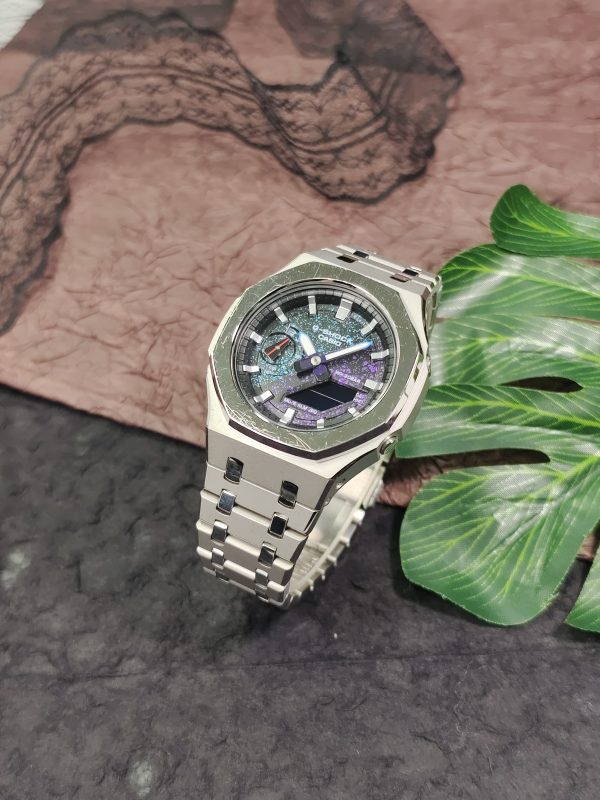Кастомные часы Casio G-Shock GA-2100 — серебряный корпус и космический циферблат — фото 1