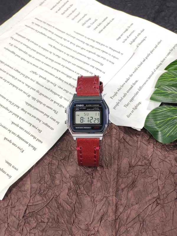 Кастомные часы Casio A158WA — Квадратный корпус и Красный циферблат — фото 4