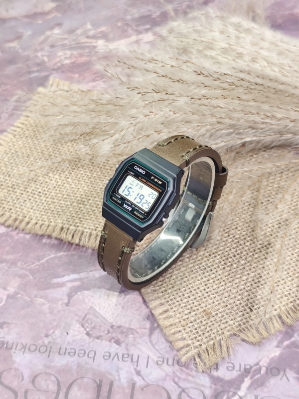 Кастомные часы Casio F-91W — Кожаный ремешок и Чёрное кольцо — фото 1