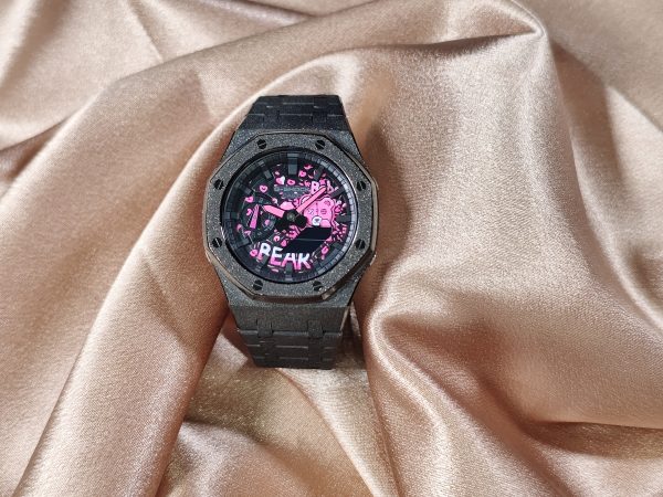 Кастомные часы Casio G-Shock GA-2100 — чёрный корпус и розовый графический циферблат — фото 1
