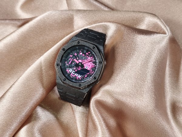 Кастомные часы Casio G-Shock GA-2100 — чёрный корпус и розовый графический циферблат — фото 2