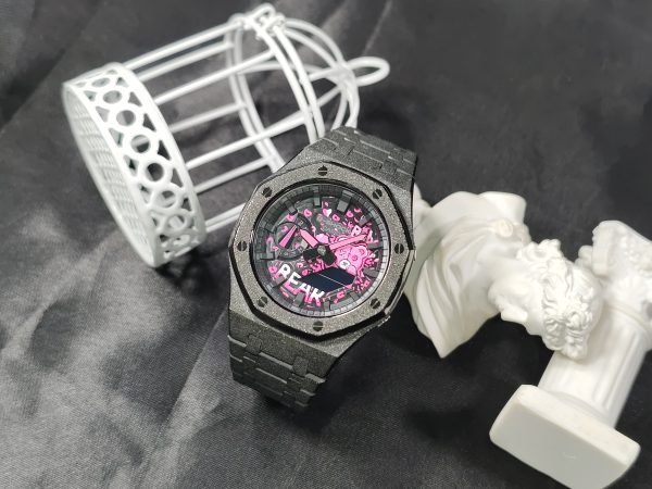 Кастомные часы Casio G-Shock GA-2100 — чёрный корпус и розовый графический циферблат — фото 4