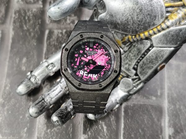 Кастомные часы Casio G-Shock GA-2100 — чёрный корпус и розовый графический циферблат — фото 5