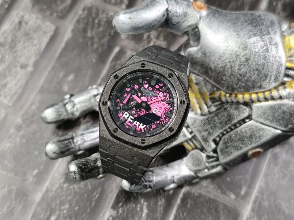 Кастомные часы Casio G-Shock GA-2100 — чёрный корпус и розовый графический циферблат — фото 6