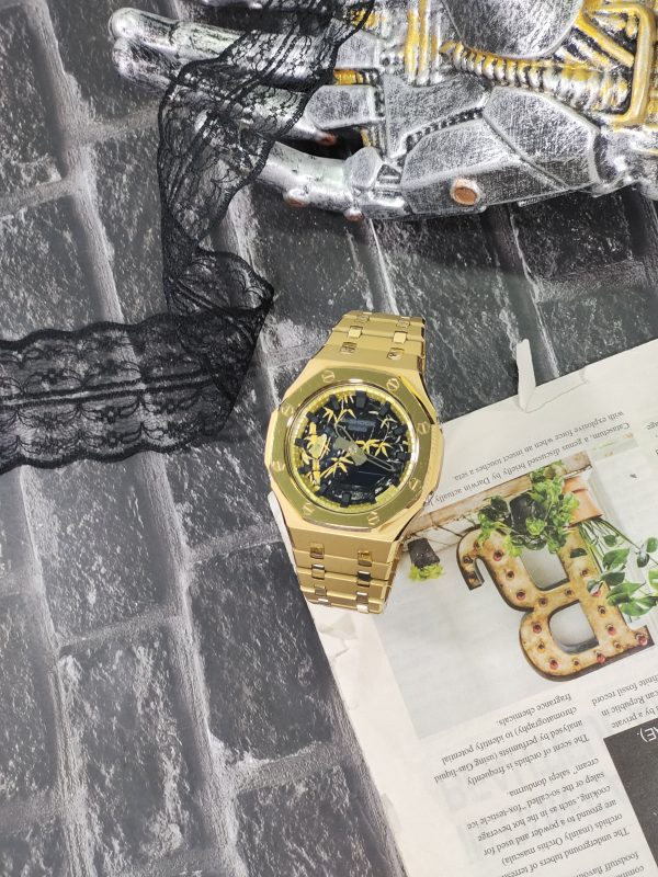 Кастомные часы Casio G-Shock GA-2100 — золотистый браслет и золотистый безель — фото 3