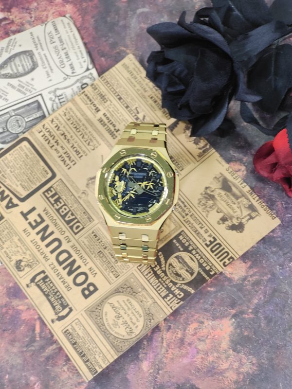 Кастомные часы Casio G-Shock GA-2100 — золотистый браслет и золотистый безель — фото 5
