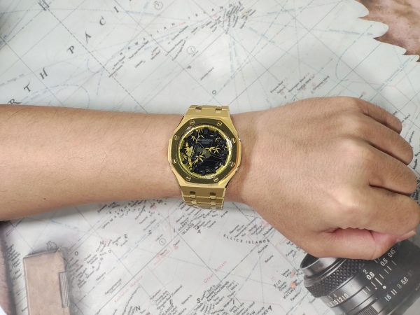 Кастомные часы Casio G-Shock GA-2100 — золотистый браслет и золотистый безель — фото 7