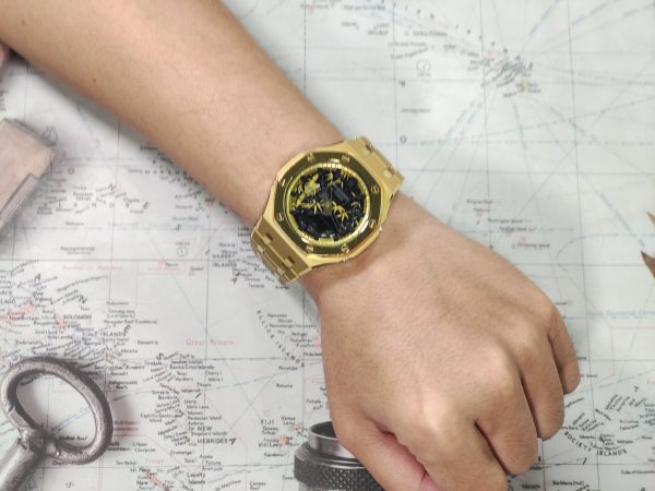 Кастомные часы Casio G-Shock GA-2100 — золотистый браслет и золотистый безель — фото 8