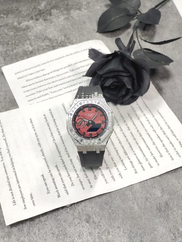 Кастомные часы Casio G-Shock GA-2100 — чёрный каучуковый ремешок и серебристый безель — фото 1