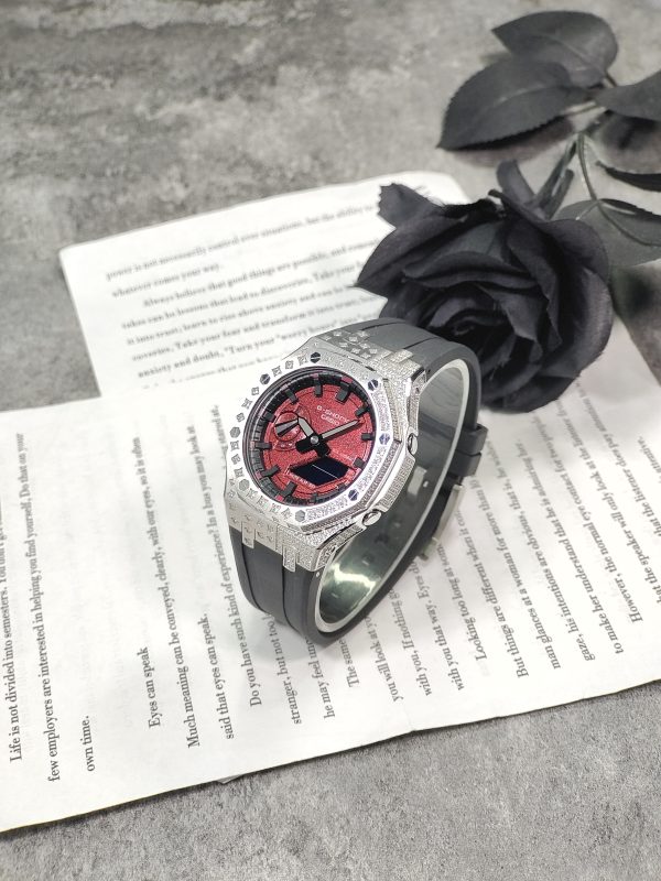 Кастомные часы Casio G-Shock GA-2100 — чёрный каучуковый ремешок и серебристый безель — фото 2