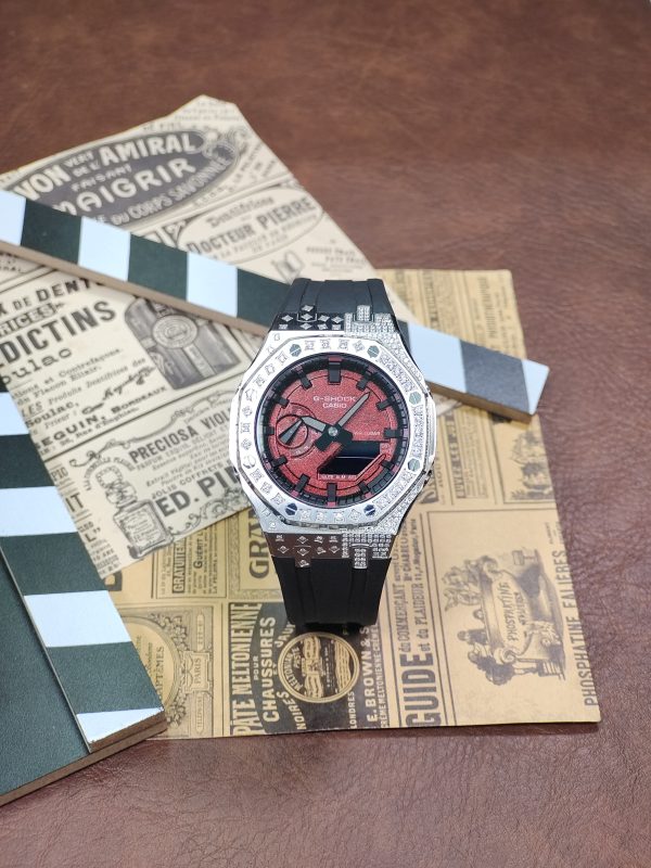 Кастомные часы Casio G-Shock GA-2100 — чёрный каучуковый ремешок и серебристый безель — фото 5