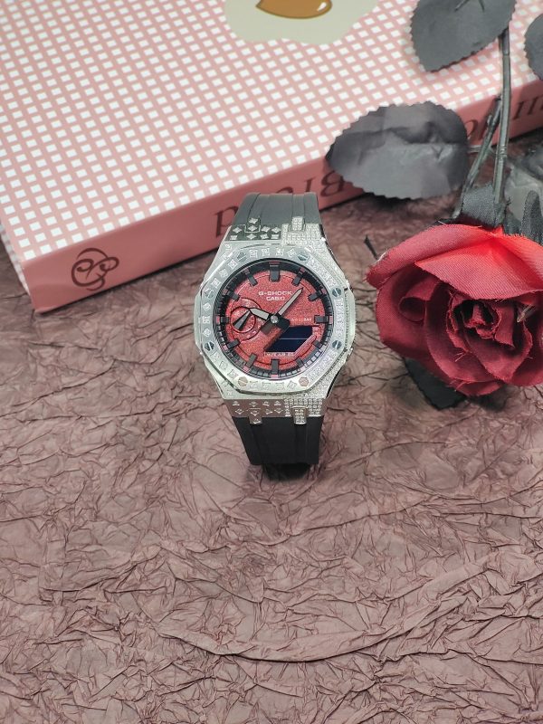 Кастомные часы Casio G-Shock GA-2100 — чёрный каучуковый ремешок и серебристый безель — фото 7