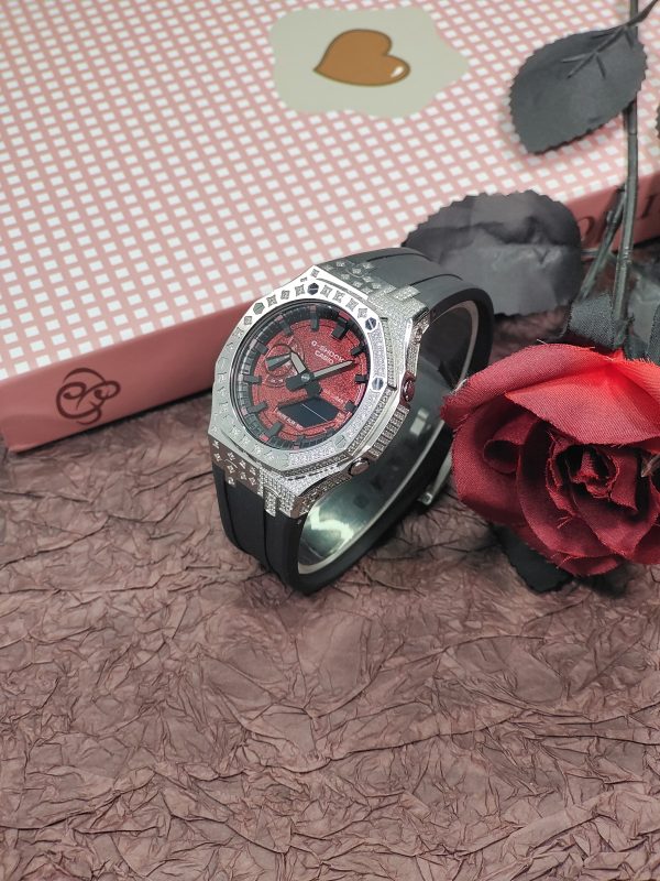 Кастомные часы Casio G-Shock GA-2100 — чёрный каучуковый ремешок и серебристый безель — фото 8