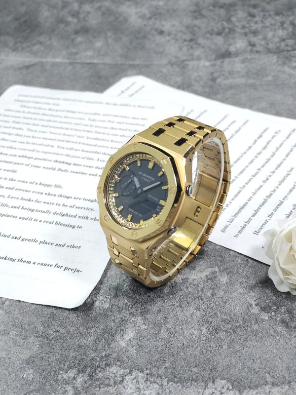 Кастомные часы Casio G-Shock GA-2100 — золотистый браслет и полированный безель — фото 3