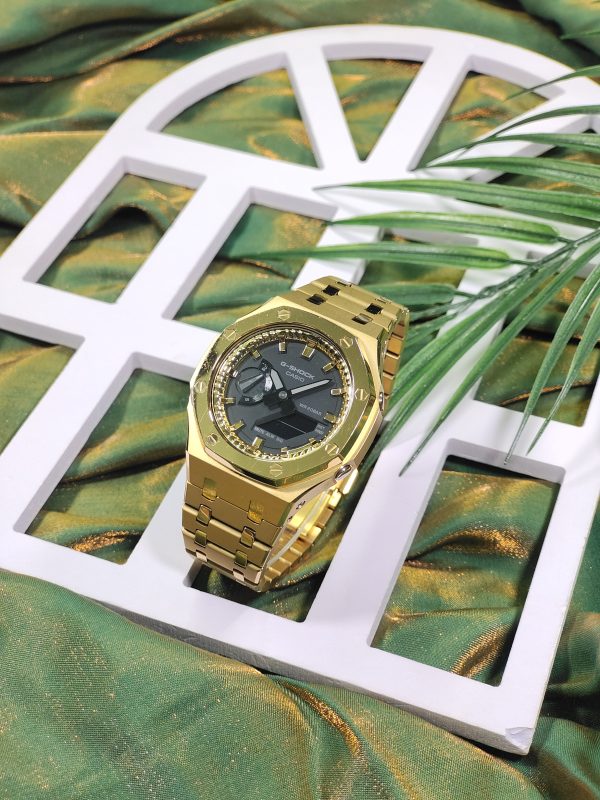 Кастомные часы Casio G-Shock GA-2100 — золотистый браслет и полированный безель — фото 6