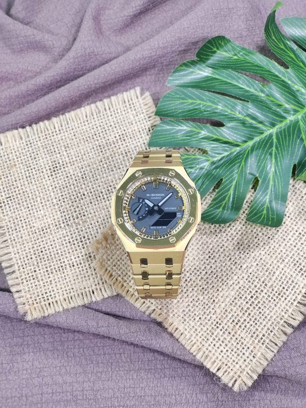 Кастомные часы Casio G-Shock GA-2100 — золотистый браслет и полированный безель — фото 7