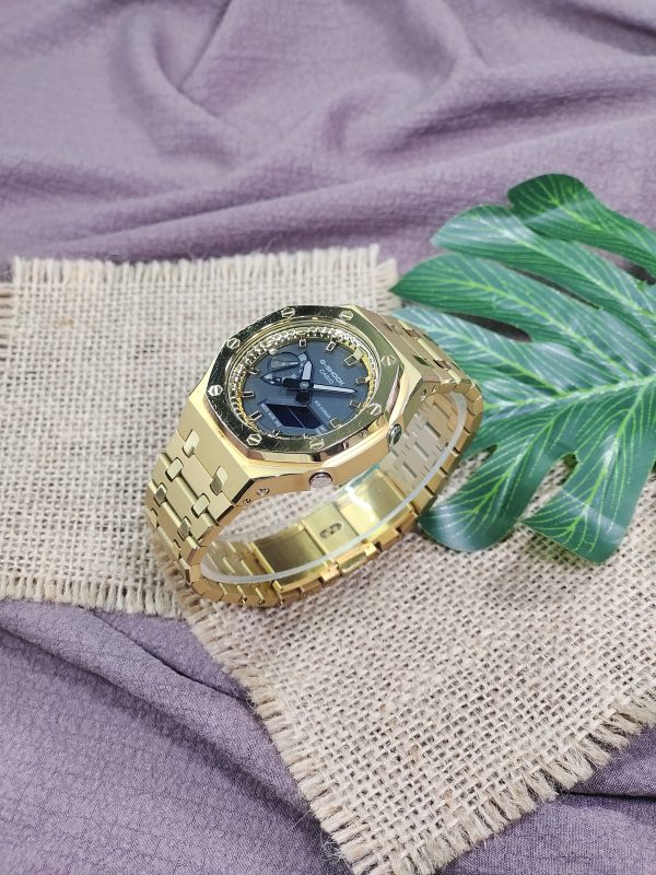 Кастомные часы Casio G-Shock GA-2100 — золотистый браслет и полированный безель — фото 8