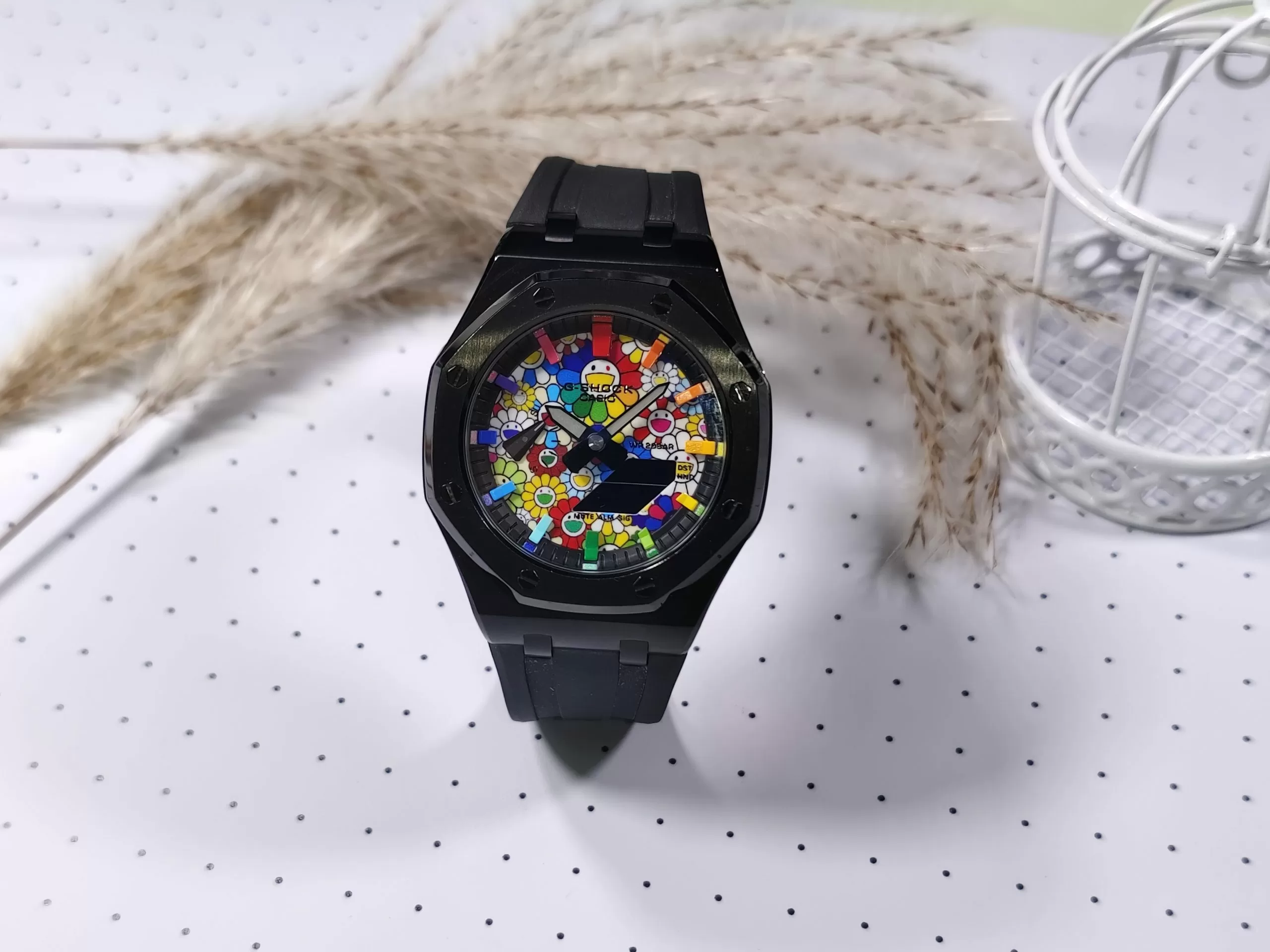 Кастомные часы Casio G-Shock Чернильный Небосвод Распускающееся Великолепие, чёрные. Купить кастом G-Shock CasiOAK Custom,...