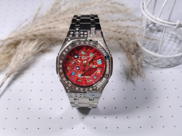 Кастомные часы Casio G-Shock Расплавленный Кристалл Рисованное Пламя, алые, дополнительное фото. CasiOAK Custom, кастомные...