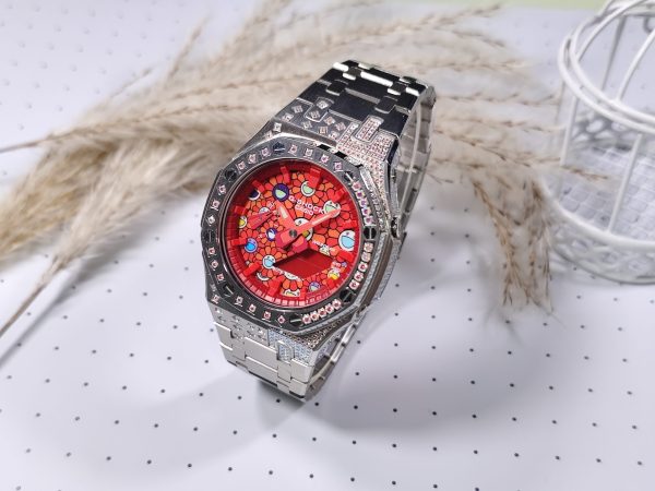 Кастомные часы Casio G-Shock Расплавленный Кристалл Рисованное Пламя, алые, дополнительное фото. CasiOAK Custom, кастомные...