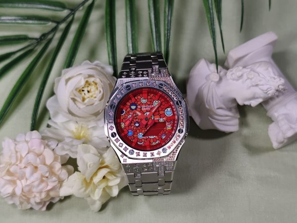 Кастомные часы Casio G-Shock Расплавленный Кристалл Рисованное Пламя, алые, дополнительное фото. CasiOAK Custom, кастомные...