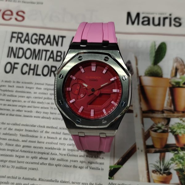 Кастомные часы Casio G-Shock Алый Рассвет Утренней Тени, алые. Купить кастом G-Shock CasiOAK Custom, доставка по России