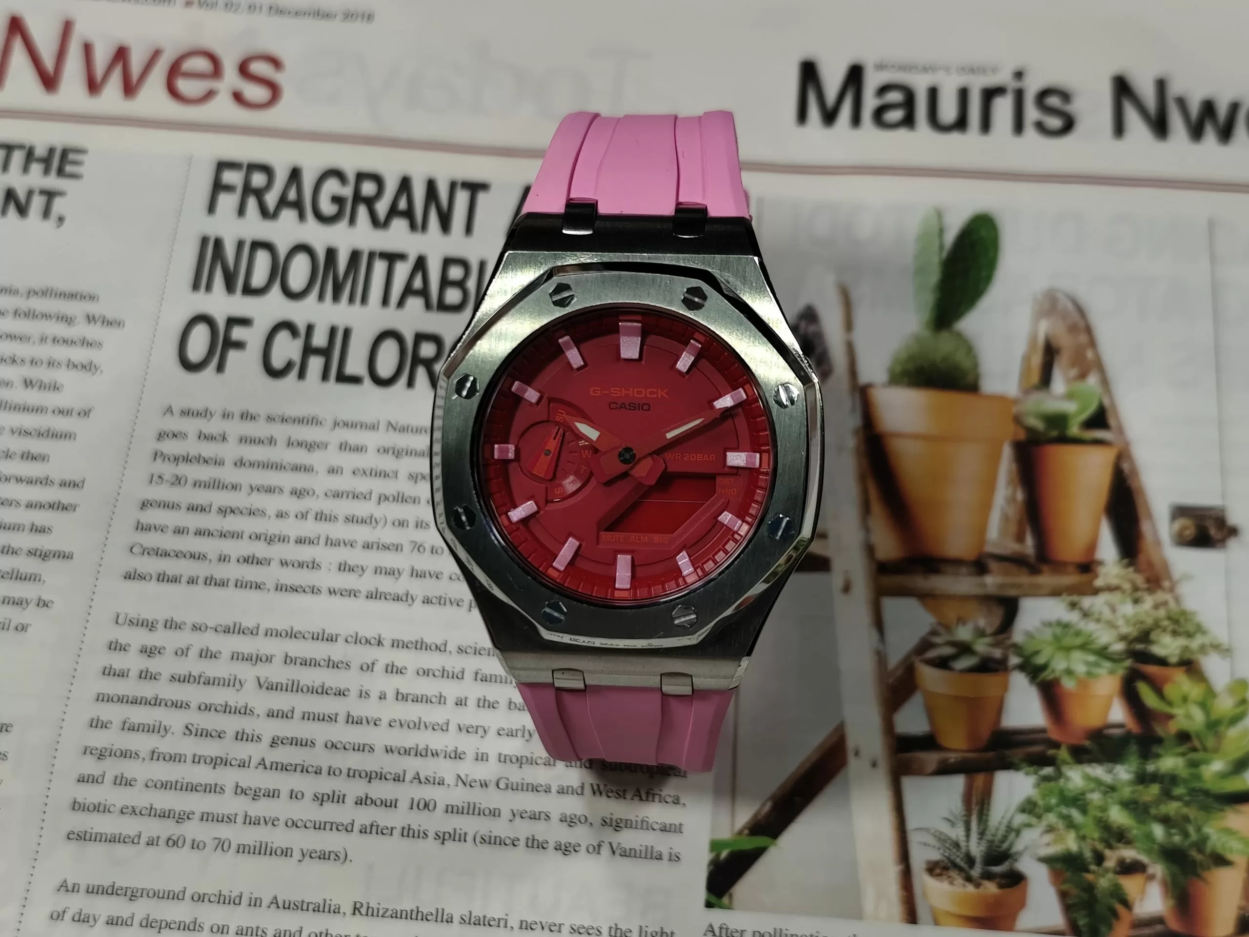 Кастомные часы Casio G-Shock Алый Рассвет Утренней Тени, алые. Купить кастом G-Shock CasiOAK Custom, доставка по России