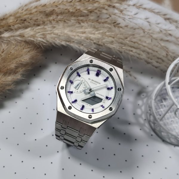 Кастомные часы Casio G-Shock Морозная Луна Фиалковый След, алые. Купить кастом G-Shock CasiOAK Custom, доставка по России