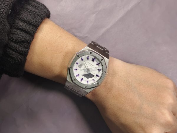 Кастомные часы Casio G-Shock Морозная Луна Фиалковый След, алые, дополнительное фото. CasiOAK Custom, кастомные часы Casio...