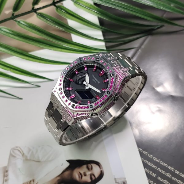 Кастомные часы Casio G-Shock Розовая Радуга Стальная Душа, стальные. Купить кастом G-Shock CasiOAK Custom, доставка по России
