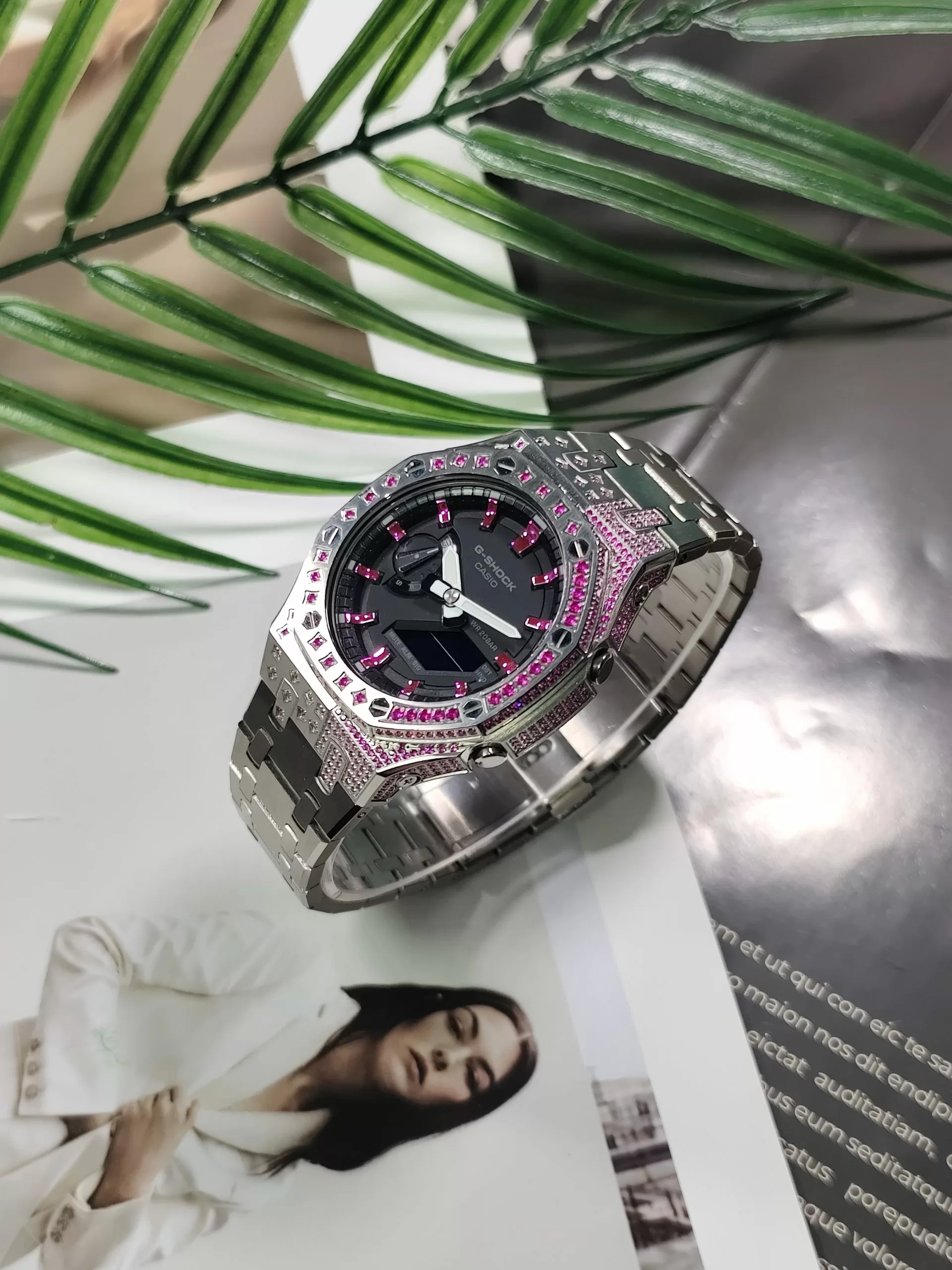 Кастомные часы Casio G-Shock Розовая Радуга Стальная Душа, стальные. Купить кастом G-Shock CasiOAK Custom, доставка по России