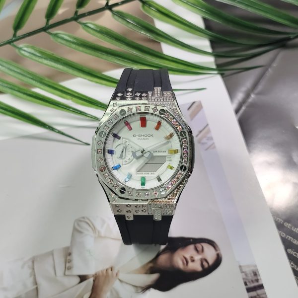 Кастомные часы Casio G-Shock Разноцветный Алмаз Стальная Волна, стальные. Купить кастом G-Shock CasiOAK Custom, доставка п...