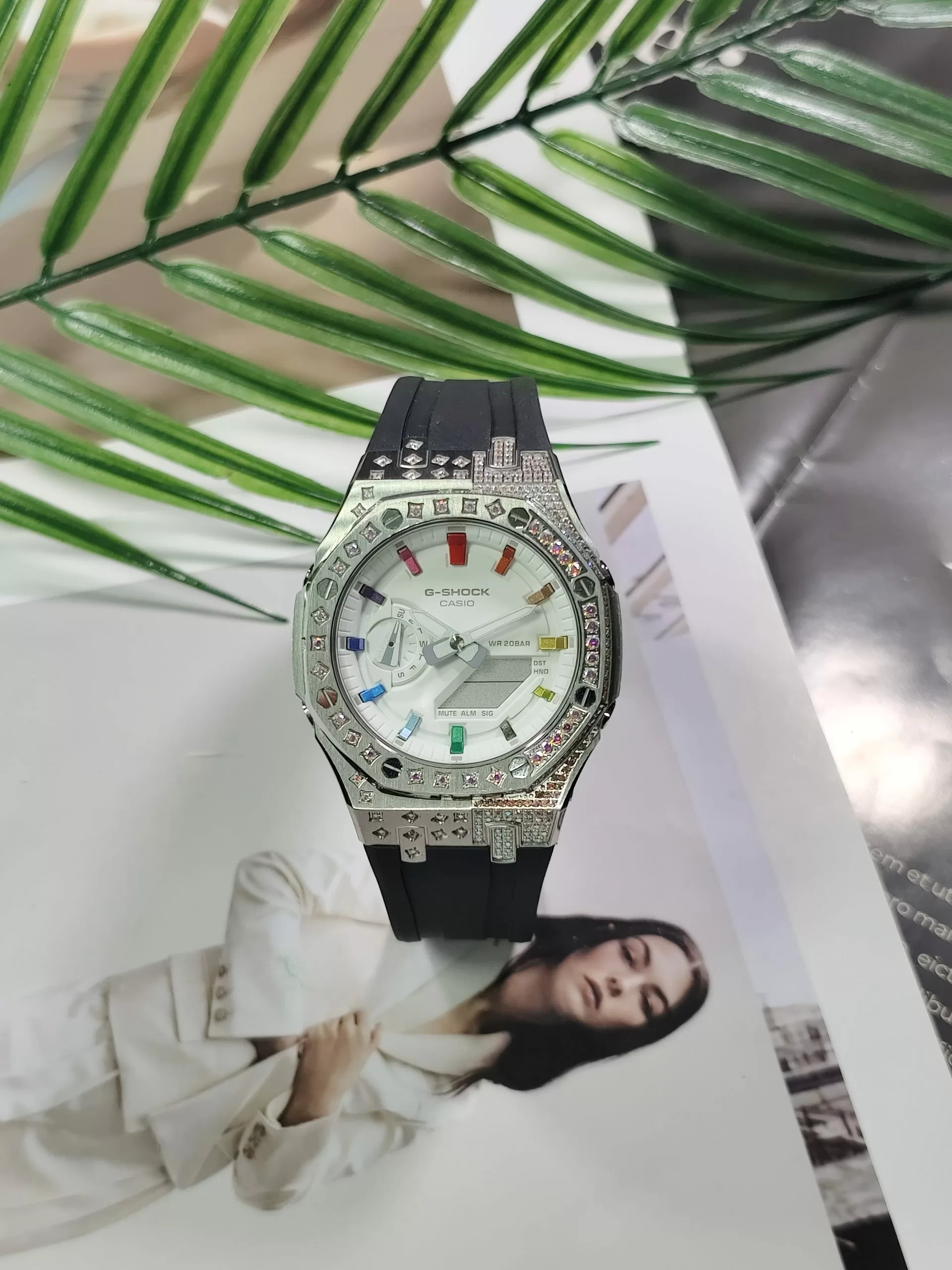 Кастомные часы Casio G-Shock Разноцветный Алмаз Стальная Волна, стальные. Купить кастом G-Shock CasiOAK Custom, доставка п...